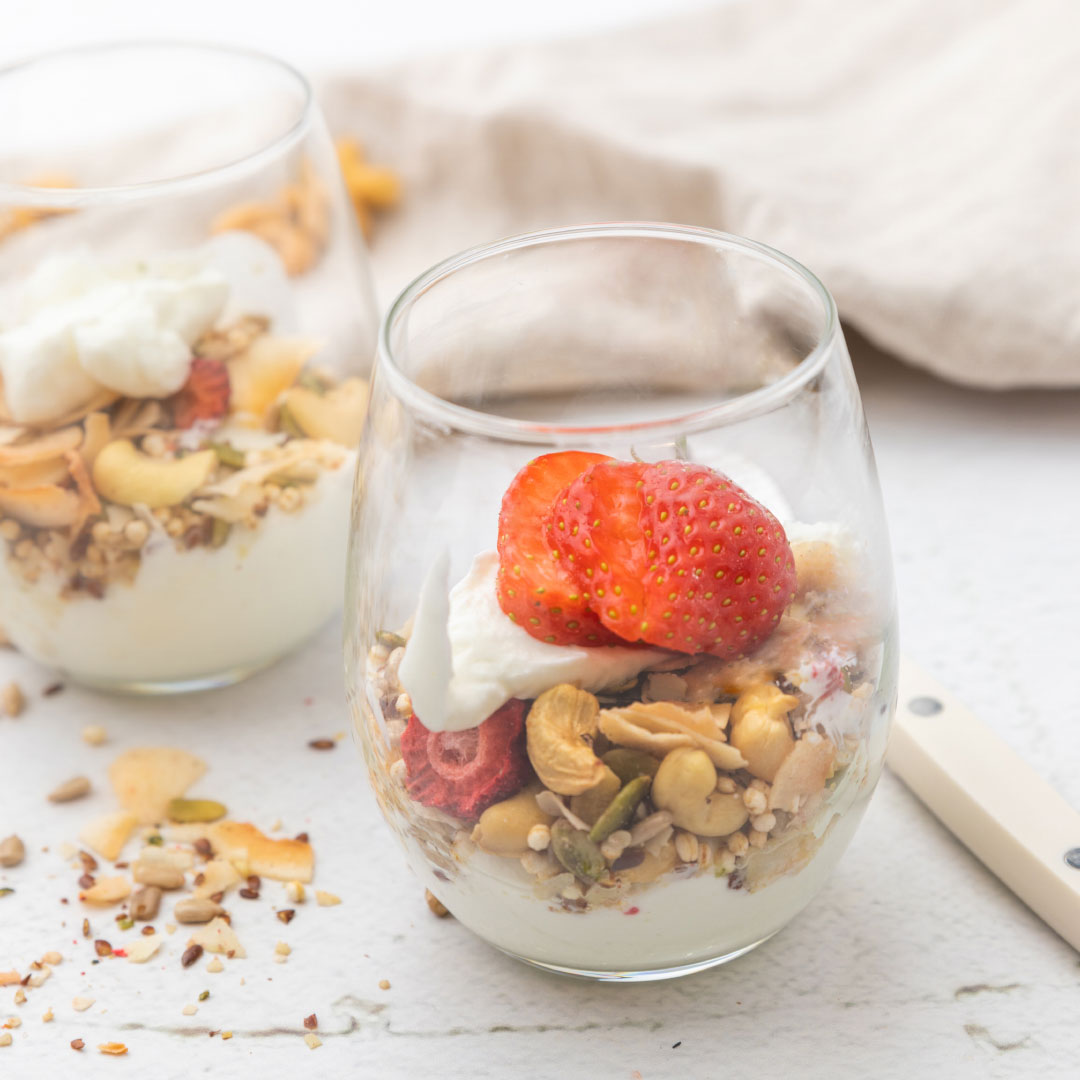 Granola cashew aardbei
