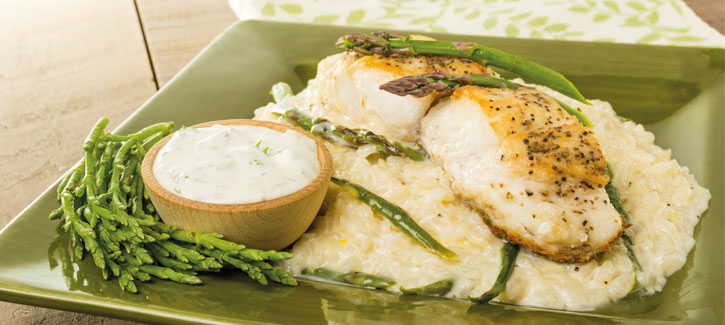 Heilbotfilet met asperge en zeekraal