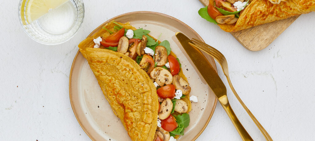 Zalm wrap met balsamico-champignons en tomaatjes